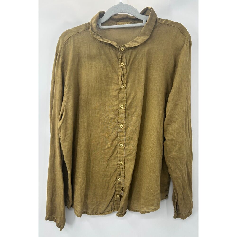 CP Shades Womens XL Olive Linen Oversized Button Down Shirt Boxy